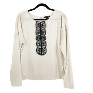 St. John Long Sleeve Blouse Sz 14 Ivory/Black‌‌‌‌‌‌‌‌‌